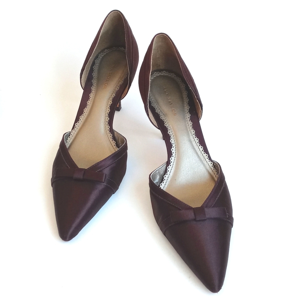 Ann Taylor Elegant Satin Brown Women's Kitten 3” Heels With Bow 8